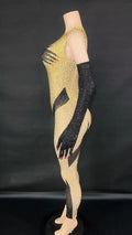 Black Hands Touch Shinny Body Sexy Women Jumpsuit Carnival Cosplay Bodysuit With Gloves Beyonce Dress