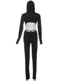 Hooded Backless Jumpsuit Woman Sexy Fitness Waistless Stretch Skinny Midnight  Activity Workout Streetwear Overalls