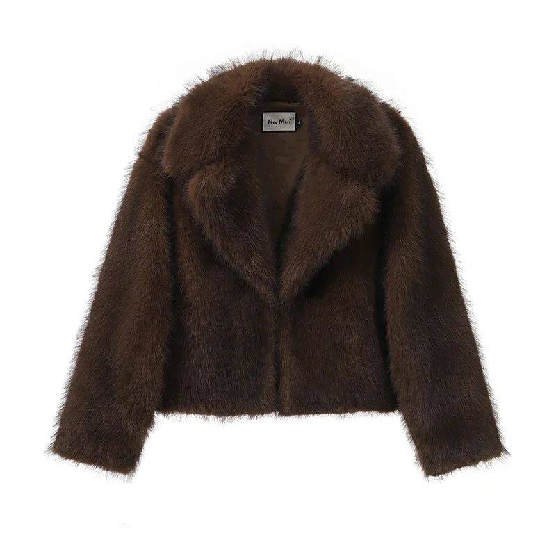 Chic Street Girls Gradient Faux Fur Jacket Women Winter 2026 Fashion Fluffy Fox Fur Coat Female Luxury Outerwear