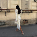 White Ruffle Stand Collar Peplum Skirt Set Romantic High Neck Long Sleeve Slim Co-ord 2026 Spring Wedding Dating Party Outfit