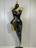 Women Black Sexy Mesh Asymmetric Bodycon Mini Dress Sparkly Diamonds Nightclub Bar Party Show Gogo Dancer Clothing Stage Costume