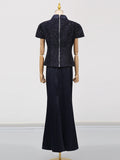 Elegant Women'S Set With Woolen Top And Satin Long Skirt Suit Two Piece Set With Female Outfit Style 2025