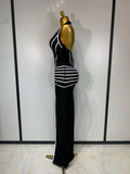 Women Sexy Halter Neck Maxi Long Bandage Dress Black Sleeveless Backless Bodycon Birthday Dress Evening Party Prom Gown