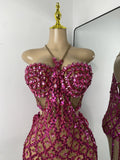 Luxury Sparkly Sequins Diamonds Short Skirt Two Pieces Sets Birthday Dress Women Sexy Performance Costume Singer Stage Outfit