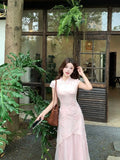 Olive Girl Pink Romantic Qipao for Garden Wedding 2026 Fairycore Photoshoot S-XXL XS-3XL Plus Size Romantic Garden Party Editorial Not Costume Qipao Cheongsam Chinese Dress Chinese Heritage Fashion Women