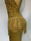 Women Sexy See Through Stretch Bodysuits Birthday Dancer Performance Wear Mesh Luxury Rhinestone Nightclub Hotwife Outfit