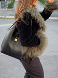 Retro Faux Fur Women Jackets Lapel Long Sleeve Chic Loose Jacket for Street Casual Outing Wear Fashion Autumn New