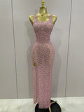 Women Luxury Sparkle Diamonds Mesh See Through Maxi Dress Evening Party Birthday Wedding Guest Gown NightClub Bar Stage Costumes