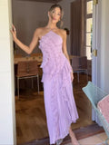 Women'S Irregular Pleated Slim Chiffon Long Dress Sexy Backless Ruffle Fashion Party Prom Elegant Evening Gown 2025 New