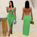 New Women's Hemp Rope Maxi Dress Sexy Criss Cross Cut-Out Halter Neck Backless High Slit Party Dresses Birthday Outfits