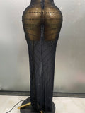 Sexy Sparkly Diamonds Sleeveless See-Through Long Dress Women Birthday Celebrate Evening Party Photo Shoot Stage Costume