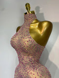 Women Sexy Backless Pink Diamond Mesh See Through Long Dress Evening Club Party Celebrity Elegant Stage Performance Costume