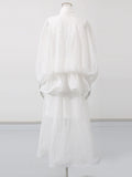 Solid Spliced Bowknot Elegant Chiffon Dresses for Women High Neck Long Sleeves High Waist Patchwork Ruffles Dress Female New