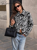 Women Chic Zebra Print Faux Fur Cropped Jacket Lapel Collar Single Breasted Warm Short Coat Autumn Winter Fashion Street Jackets