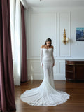 Custom Off Shoulder Long Sleeve Lace Mermaid Wedding Dress Delicate Sweep Train Bridal Gown Formal Wedding Evening Outfit