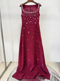 Elegant Celebrity Evening Party Gowns Women's Heavy Industry Diamonds Beading Sleeveless Tank Long Dress Vestidos