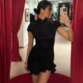 Luxury Ruffled Dress Women's Elegant Pleated Patchwork Slim Vintage Dress Summer New Chic Women's Party Evening Dress