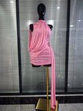Winered Pink Women Sexy Draped Bodycon Mini Dress High Stretch Celebrate Nightclub Party Cocktail Fashion Homecoming Outfit