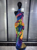 Colorful Rhinestones Print Women Sexy Off the Shoulder Mesh See Through Bodycon Long Dress Nightclub Party Performance Costumes