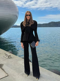 Black Luxurious Coat for Women V Neck Long Sleeve Patchwork Buttons Tunic Cape Style Short Jacket Female Autumn New