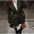 Street Women's Suit Jacket Short Skirt Set Lapel Metal Waist Buckle Pocket Coat Leather Belt Mini Pleated Skirts 2026 Lady Suits