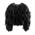 Ruffles Shirts For Women O Neck Lantern Sleeve Loose Pullover Summer Blouse Female Fashion Style Clothing