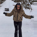 Women Leopard Print Hooded Ski Suit Set Waterproof Windproof Snow Jacket Pants Two Piece Outfit Winter Snowboard Skiing Costume