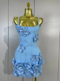 Luxury Party Prom Gown Birthday Wedding Guest Dresses Elegant Chic 3D Beaded Flower Spaghetti Strap Short Bodycon Bandage Dress