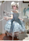 Olivegirl Summer Lolita Dress Women's High-end Embroidery Evening Mini Dress Slach Shoulder Blue Bar Mitzvah Princess Dress