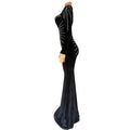 2026 High Quality New Design Dress Solid Rhinestones O-neck Long Sleeve Sexy Celebrity Party Maxi Dress Velvet Vestidos