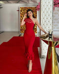 High Quality Women Sexy One Shoulder 2 Pieces Bodycon Bandage Dress Nightclub Party Celebrate Christmas Valentine's Outfit