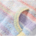 Women Rainbow Stripe Hooded Knit Cardigan Zip Front Drop Shoulder Side Pocket Loose Jacket Multicolor Textured Casual Daily Wear