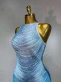 Women Sexy O Neck Sleeveless Gradient Tassel Mini Bodycon Bandage Dress Celebrity Elegant Evening Club Party Cocktail Dress