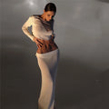 Sexy Lady Two Pieces Sets Hollow Out Crochet Knitted Suit Parti Dresses Women 2 Piece Matching Set with Midi Skirt Outfit