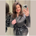 Women's Chic Lapel Oversized PU Leather Jacket Casual Full Sleeve Drop Shoulder Belted Coat Lady 2026 Spring Chic Streetwear