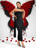 Fashionable Off -the-shoulder Diamond Bead Maxi Dress For Woman Sexy Strapless Backless Celebrity Sparkly Evening Party Gowns