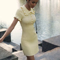 High Waist Ruffled Mini Dresses For Women Summer Short Sleeve Knitted Slim Fit Dress Women's Vintage Dress Woman Elegant