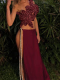 Sequin Flowers 2Piece Set Women Sexy Beach Vacation y2k Chic Skew Collar Tank Tops+Bandage Maxi Split Skirts Clubwear