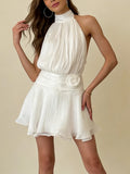 White Loose Spliced Flower Chic Dress for Women Halter Sleeveless Korean Sweet Dresses Female Summer Fashion New