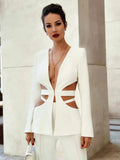 Red Sexy V-neck Long Sleeve Jacket+High Waist Flare Pants Blazer Set Women'S 2026 New Hollow Out Designer Two-Piece Set