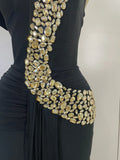 Women Elegant Shiny Diamond Sexy One Shoulder Long Bodycon Bandage Dresses Celebrity Evening Party Nightclub Wedding Guest Dress