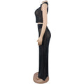 Sexy Mesh Rhinestone Bodycon 2 Pieces Set for Woman Outfits Solid Round Neck Sleeveless Crop Top + Skirt Female Clubwear