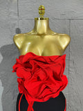 Luxury Elegant Orange Pink Strapless Bodycon Midi Dress Women Sexy 3D Floral Applique Outfit Date Night Party Costum