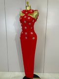 Elegant Flower Beading Sexy Sleeveless Bodycon Long Bandage Dresses Celebrity Cocktail Women Luxury Birthfay Evening Party Dress
