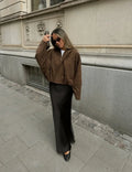 Women's Faux Suede Cropped Bomber Jacket Lapel Collar Zipper Loose Autumn Winter Casual Streetwear Vintage Coat 2026 New