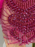 Sexy Strapless Mesh See-Through Mini Dress Women Eveing Party Sparkly Rhinestone Birthday Singer DJ Nightclub Bar Stage Costume