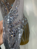 Women Sexy Long Sleeve Diamond Tassel Dress Nightclub Performance Stage Costume Celebrity Evening Party Luxury Birthday Dress