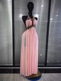 Women Sexy Hollow Out Backless Mesh Long Dress Celebrate Eveing Birthday Party Nightclub Bar Celebrity Stage Performance Costume