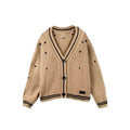 Printed V-neck Knit Cardigan Women Fashion Color Blocked Single Breasted Full Sleeve Sweater Cardigan Female Fall Chic Knitwear