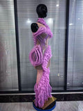 Purple Color Women Sleeveless Sexy Ruffles Mesh See Through Bodycon Long Dress Red Carpet Celebrate Show Girls' Performance Wear